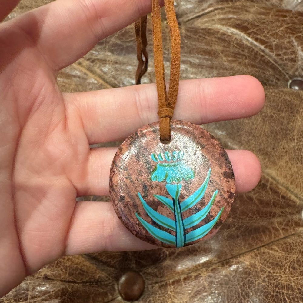 Brown and Teal Pendant Necklace - Picture 2 of 3